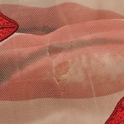 Pre Owned Philosophy di Alberta Ferretti Red/Beige Lip Applique Tulle Dress S