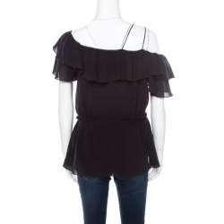 مملوكة مسبقًا Philosophy Navy Blue Cotton Ruffled Top M