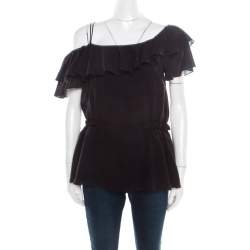 Pre Owned Philosophy Navy Blue Cotton Ruffled Top M