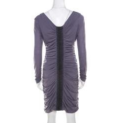 Philosophy Di Alberta Ferretti Lilac Jersey Embroidered Ruched Detail Dress M 