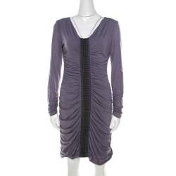 Philosophy Di Alberta Ferretti Lilac Jersey Embroidered Ruched Detail Dress M 