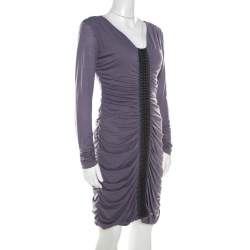 Philosophy Di Alberta Ferretti Lilac Jersey Embroidered Ruched Detail Dress M 