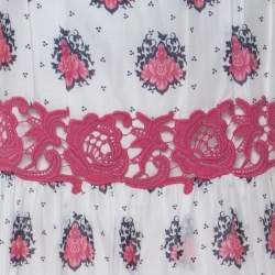 Philosophy di Alberta Ferretti White & Pink Cotton Floral Print Lace Insert Maxi Skirt L