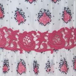 Philosophy di Alberta Ferretti White & Pink Cotton Floral Print Lace Insert Maxi Skirt L