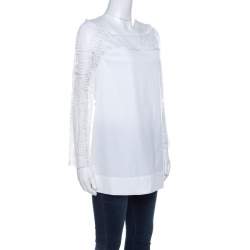 Pre Owned Philosophy di Alberta Ferretti Off White Cotton Lace Detail Top L