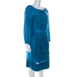 Pre Owned Philosophy di Alberta Ferretti Teal Blue Cut Out Applique Detail Silk Dress L