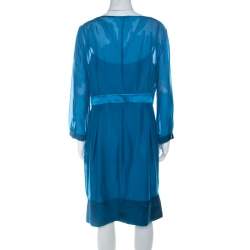 Pre Owned Philosophy di Alberta Ferretti Teal Blue Cut Out Applique Detail Silk Dress L