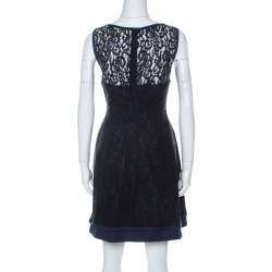 Philosophy di Alberta Ferretti Navy Blue Cotton Blend Sleeveless Lace Dress S