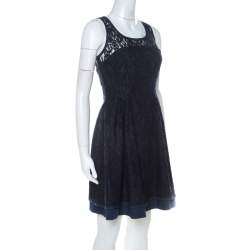 Philosophy di Alberta Ferretti Navy Blue Cotton Blend Sleeveless Lace Dress S