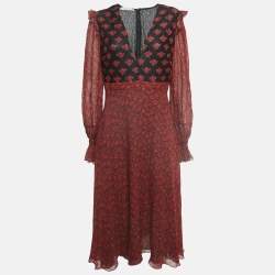 Philosophy di Lorenzo Serafini Red Printed Crepe V Neck William Morris Dress M