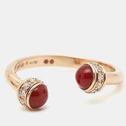 Pre Owned Piaget Possession Carnelian Diamond 18k Rose Gold Ring Size 56
