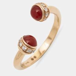 Pre Owned Piaget Possession Carnelian Diamond 18k Rose Gold Ring Size 56
