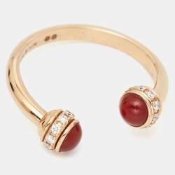 Pre Owned Piaget Possession Carnelian Diamond 18k Rose Gold Ring Size 56
