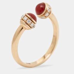 Pre Owned Piaget Possession Carnelian Diamond 18k Rose Gold Ring Size 56