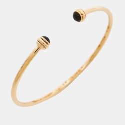Piaget Possession Onyx 18K Rose Gold Open Bangle Bracelet Size 16