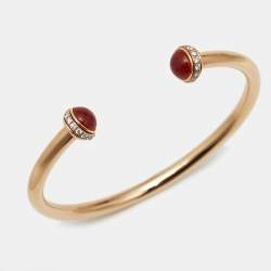 Pre Owned Piaget Possession Diamond Carnelian 18k Rose Gold Open Bracelet Size 16