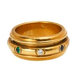 Piaget Multi Gemstone 18k Yellow Gold Rolling Ring Size 52
