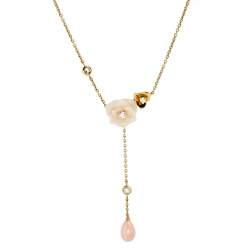 Piaget Rose Diamond Pink Opal 18k Yellow Gold Necklace