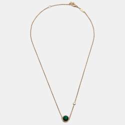 Pre Owned Piaget Possession Malachite Diamond 18k Rose Gold Chain Necklace