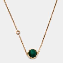 Pre Owned Piaget Possession Malachite Diamond 18k Rose Gold Chain Necklace
