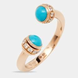 Piaget Possession Turquoise Diamond 18k Rose Gold Ring Size 51