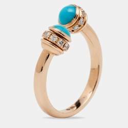 Piaget Possession Turquoise Diamond 18k Rose Gold Ring Size 51