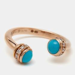 Piaget Possession Turquoise Diamond 18k Rose Gold Ring Size 51