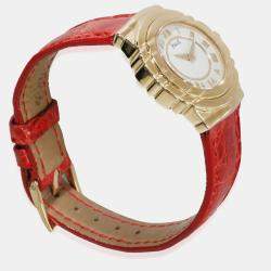 Pre Owned Piaget White 18k Yellow Gold Tanagra 16033 Quartz Women's Wristwatch 24 mm