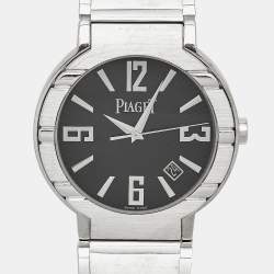 Pre Owned Piaget Black 18K White Gold Polo P10114 Unisex Wristwatch 38 mm