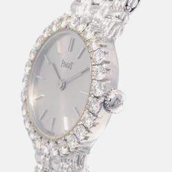 Pre Owned Piaget Tradition 8296D23 Manual Winding Silver 18k White Gold Diamond Women's Wristwatch 21 mm
