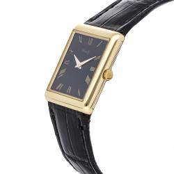 Pre Owned Piaget Black 18K Yellow Gold Vintage Rectangle 9150 Women's Wristwatch 30 x 20 MM