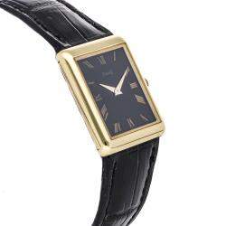 Pre Owned Piaget Black 18K Yellow Gold Vintage Rectangle 9150 Women's Wristwatch 30 x 20 MM