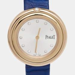 Pre Owned Piaget Silver Diamond 18k Rose Gold Alligator Possession G0A43091 Women's Wristwatch 34 mm
