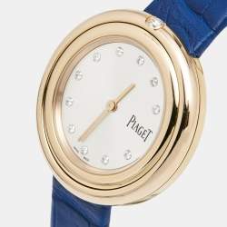 Pre Owned Piaget Silver Diamond 18k Rose Gold Alligator Possession G0A43091 Women's Wristwatch 34 mm