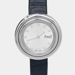 Piaget Silver Diamond  Stainless Steel Alligator Leather Possesion GOA43080 Women's Wristwatch 29 mm