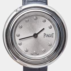 Piaget Silver Diamond  Stainless Steel Alligator Leather Possesion GOA43080 Women's Wristwatch 29 mm