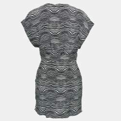 Pre Owned Pierre Balmain Black/White Printed Silk Waist Tie-Up Detail Mini Dress M