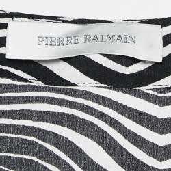 Pre Owned Pierre Balmain Black/White Printed Silk Waist Tie-Up Detail Mini Dress M