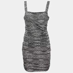 Pierre Balmain Black and White Stretch Zebra Print Draped Jersey Mini Dress L 