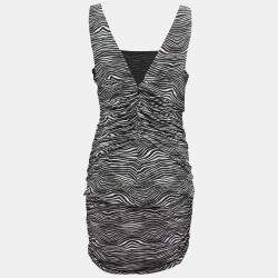 Pierre Balmain Black and White Stretch Zebra Print Draped Jersey Mini Dress L 