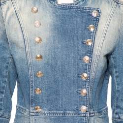 Pierre Balmain Blue Denim Double Breasted Band Jacket M