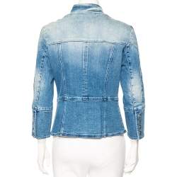 Pierre Balmain Blue Denim Double Breasted Band Jacket M