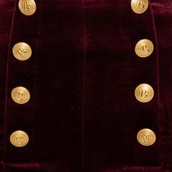 Pierre Balmain Maroon Velvet Button Detail High Waist Short S