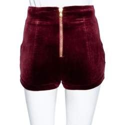 Pierre Balmain Maroon Velvet Button Detail High Waist Short S