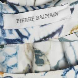 Pierre Balmain White Printed Silk Overlay Draped Dress S