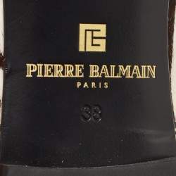 Pierre Balmain Brown/White Zebra Print Calf Hair Studded Lace Up Derby Size 38