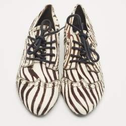 Pierre Balmain Brown/White Zebra Print Calf Hair Studded Lace Up Derby Size 38