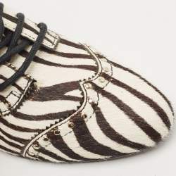 Pierre Balmain Brown/White Zebra Print Calf Hair Studded Lace Up Derby Size 38