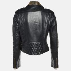 Pierre Balmain Black Leather Studded Biker Jacket M