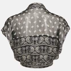 Pierre Balmain Black Paisley Print Silk Tie Knot Crop Top M